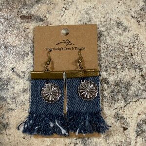 Blue Fringe Denim Earrings with Silver Accents